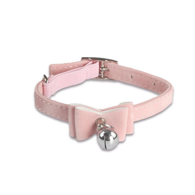 1× Adjustable Suede Cat Collar with Bow Bell Pink Blue Black Red - Rose Red