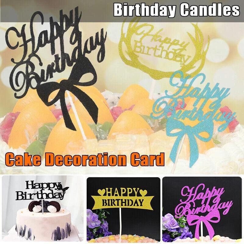 Happy Birthday Cake Topper Colour Printed Acrylic Party Decorations - Silver-Bowknot