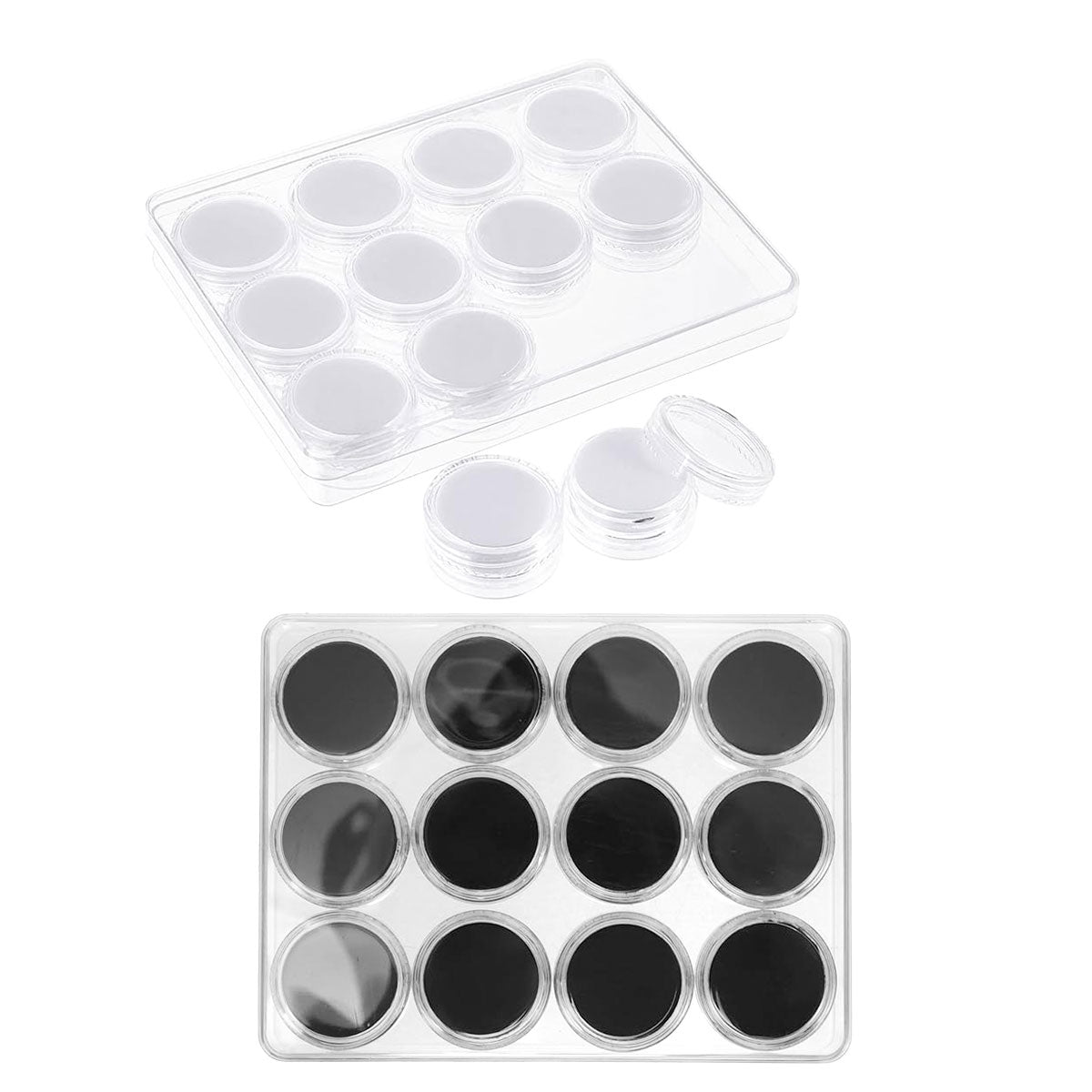 Transparent Round Gemstone Display Box Organizer Case with Lid Storage Packaging - Black