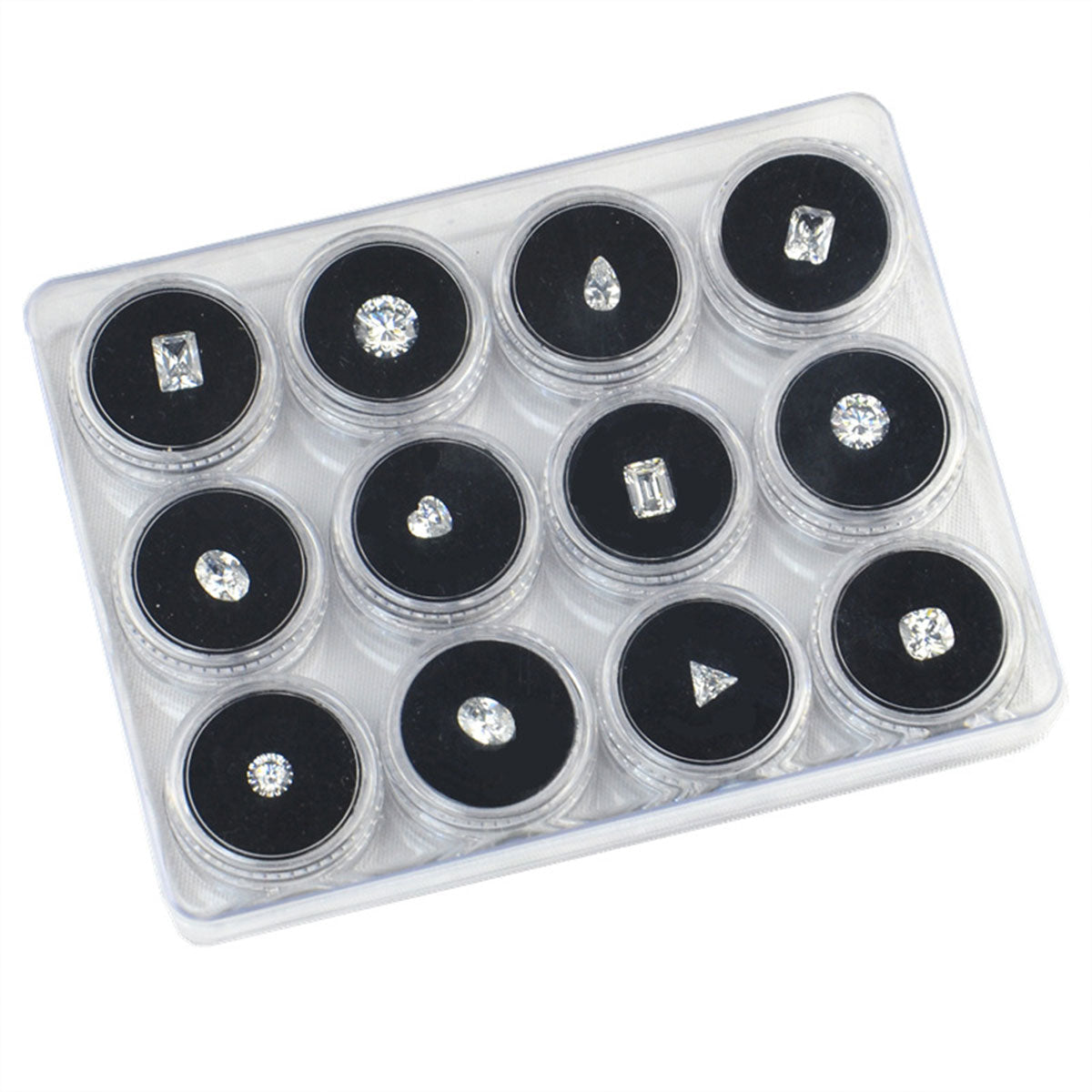 Transparent Round Gemstone Display Box Organizer Case with Lid Storage Packaging - Black
