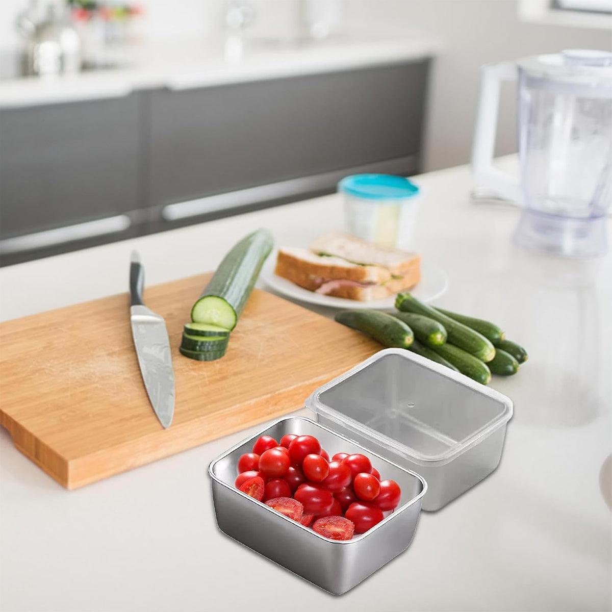 6pcs Stainless Steel Food Storage Box Refrigerator Crisper Rectangle Container