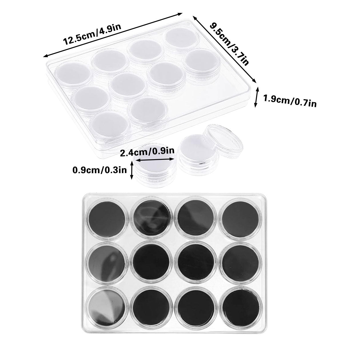 Transparent Round Gemstone Display Box Organizer Case with Lid Storage Packaging - White