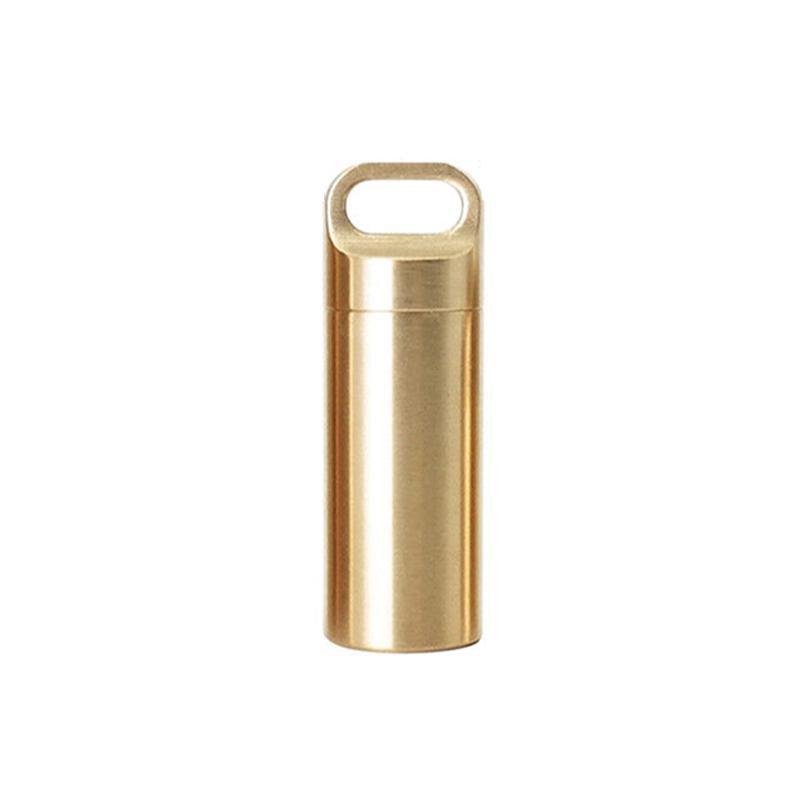 Waterproof Pill Box Case Bottle Brass Container Keyring Medicine Capsule Holder - L