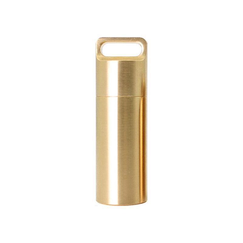 Waterproof Pill Box Case Bottle Brass Container Keyring Medicine Capsule Holder - L