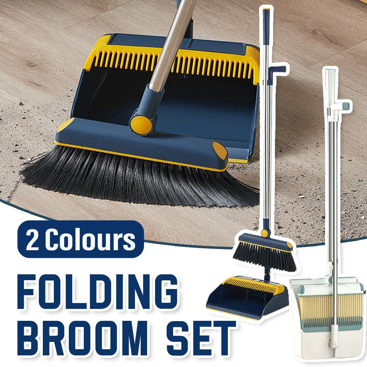 Folding Broom Dustpan Set Rotating Household Sweeping Hair Removal Cleaning Tool - White