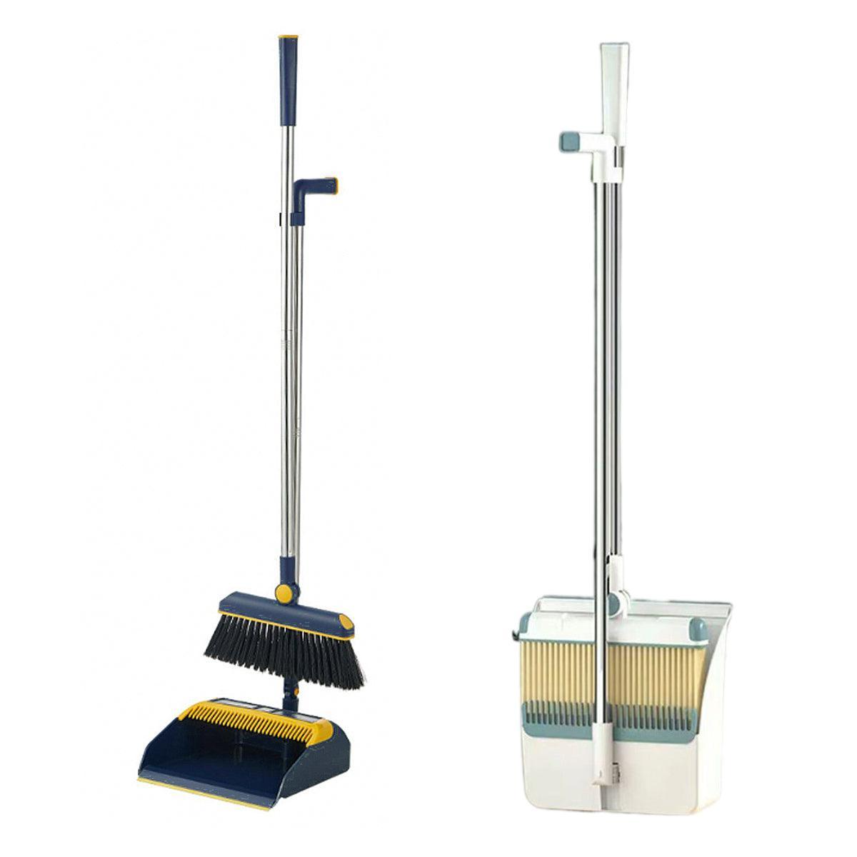 Folding Broom Dustpan Set Rotating Household Sweeping Hair Removal Cleaning Tool - White