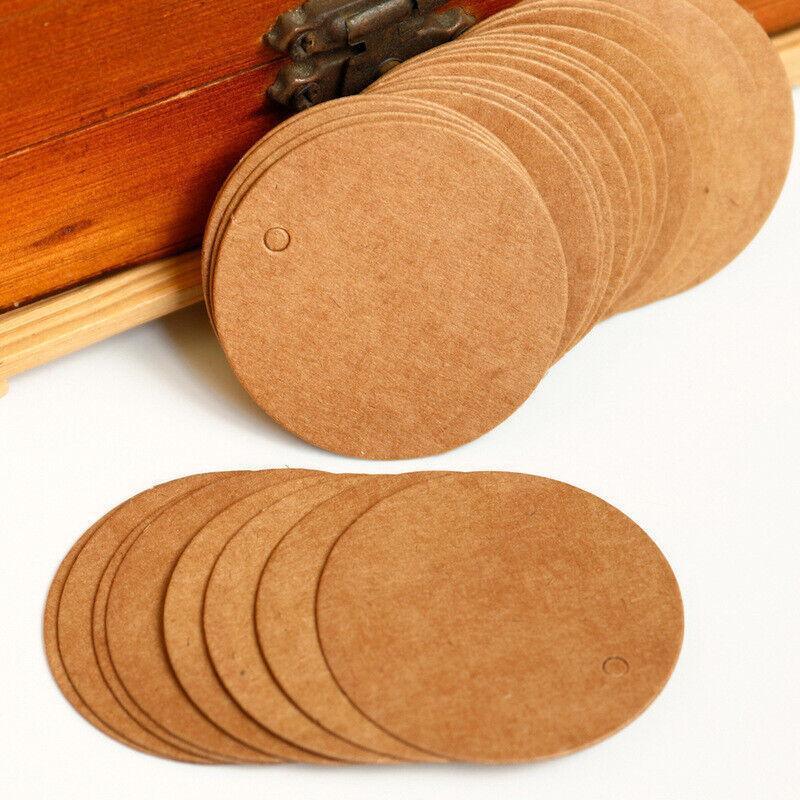 200Pcs Kraft Paper Tags Round 5X5 Cm Brown Card Cardboard Wedding Party Gift Diy