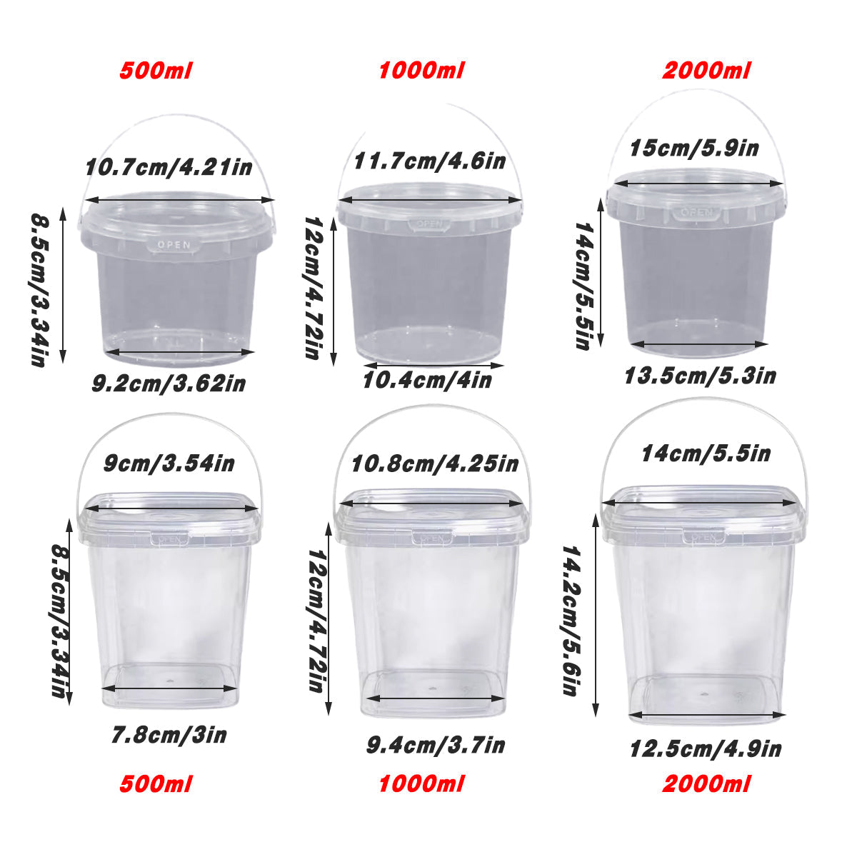 20pcs Plastic Round Bucket with Lid Transparent Portable Storage Gift Container - Round 1000ml