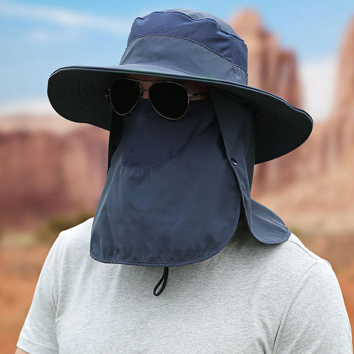 2PCS Outdoor Fisherman Hat Men Women Sun Protection Fishing Cap Bucket Hat - Navy