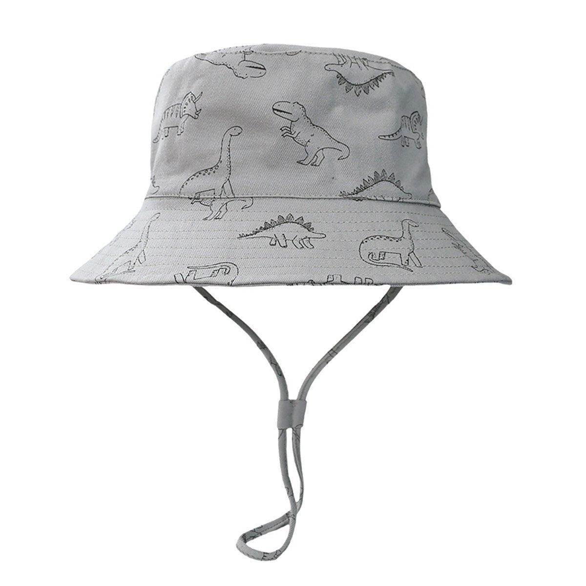 Cartoon Dinosaur Bucket Hat with Wide Brim for Summer Sun Protection - Khaki