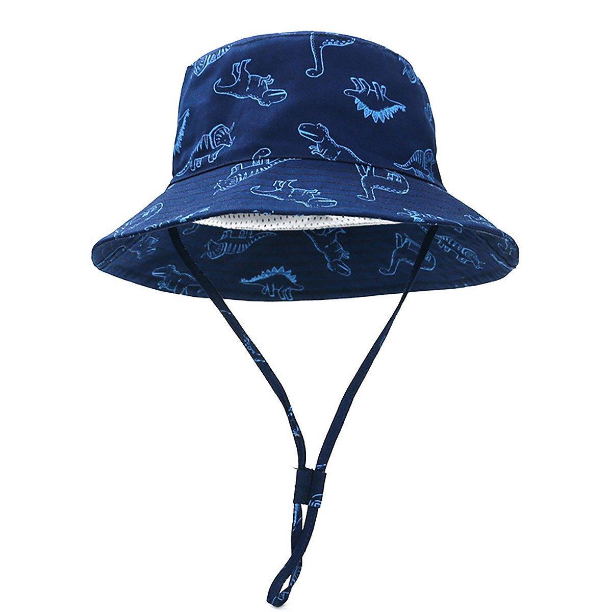 Cartoon Dinosaur Bucket Hat with Wide Brim for Summer Sun Protection - Khaki