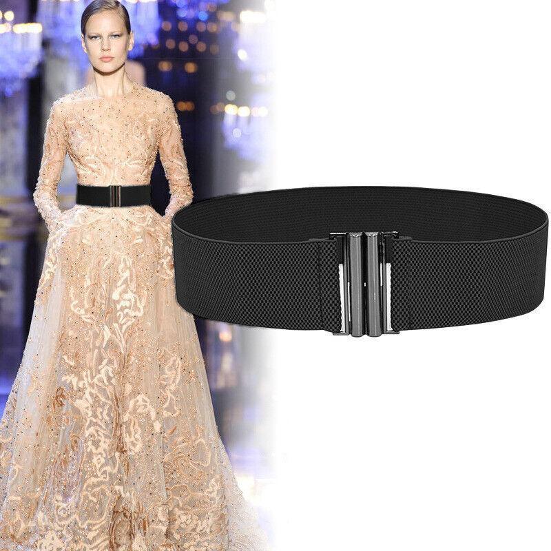 3Colours Waist Belt Elastic Waistband Stretch Women Dress Metal Buckle Cinch Au - White