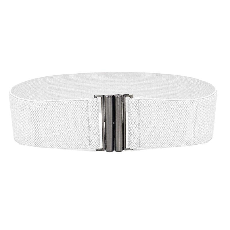 3Colours Waist Belt Elastic Waistband Stretch Women Dress Metal Buckle Cinch Au - White