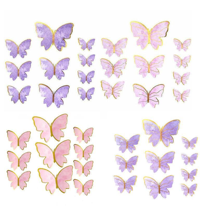 10Pcs Butterfly Paper Toppers Happy Birthday Cake & Festival Theme Decor - Pink Phnom Penh