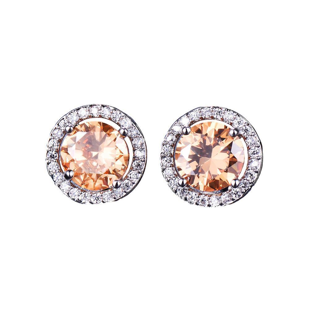 Female Round Zircon Stud Earrings Full Diamond Boucle Big Hollow Cubic Gift - White