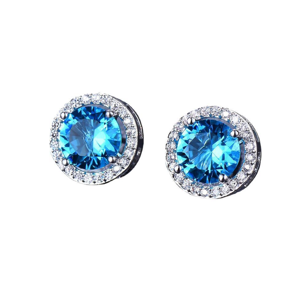 Female Round Zircon Stud Earrings Full Diamond Boucle Big Hollow Cubic Gift - White