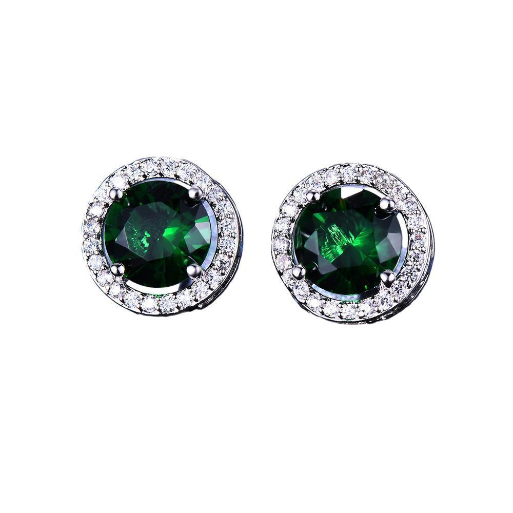 Female Round Zircon Stud Earrings Full Diamond Boucle Big Hollow Cubic Gift - White