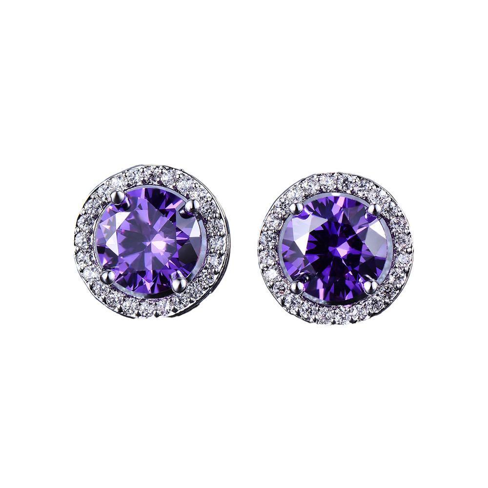 Female Round Zircon Stud Earrings Full Diamond Boucle Big Hollow Cubic Gift - White