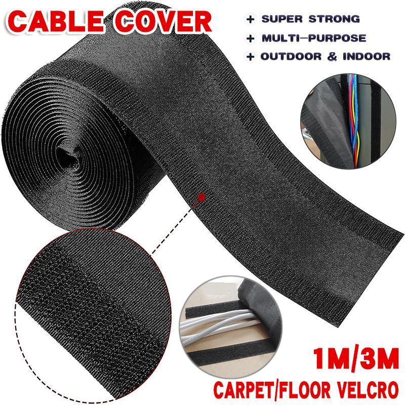 Cable Cover Nylon Sticky Wire Protector Floor Blanket Reusable Cord Tube Cover - Black-1Meter-Carpet