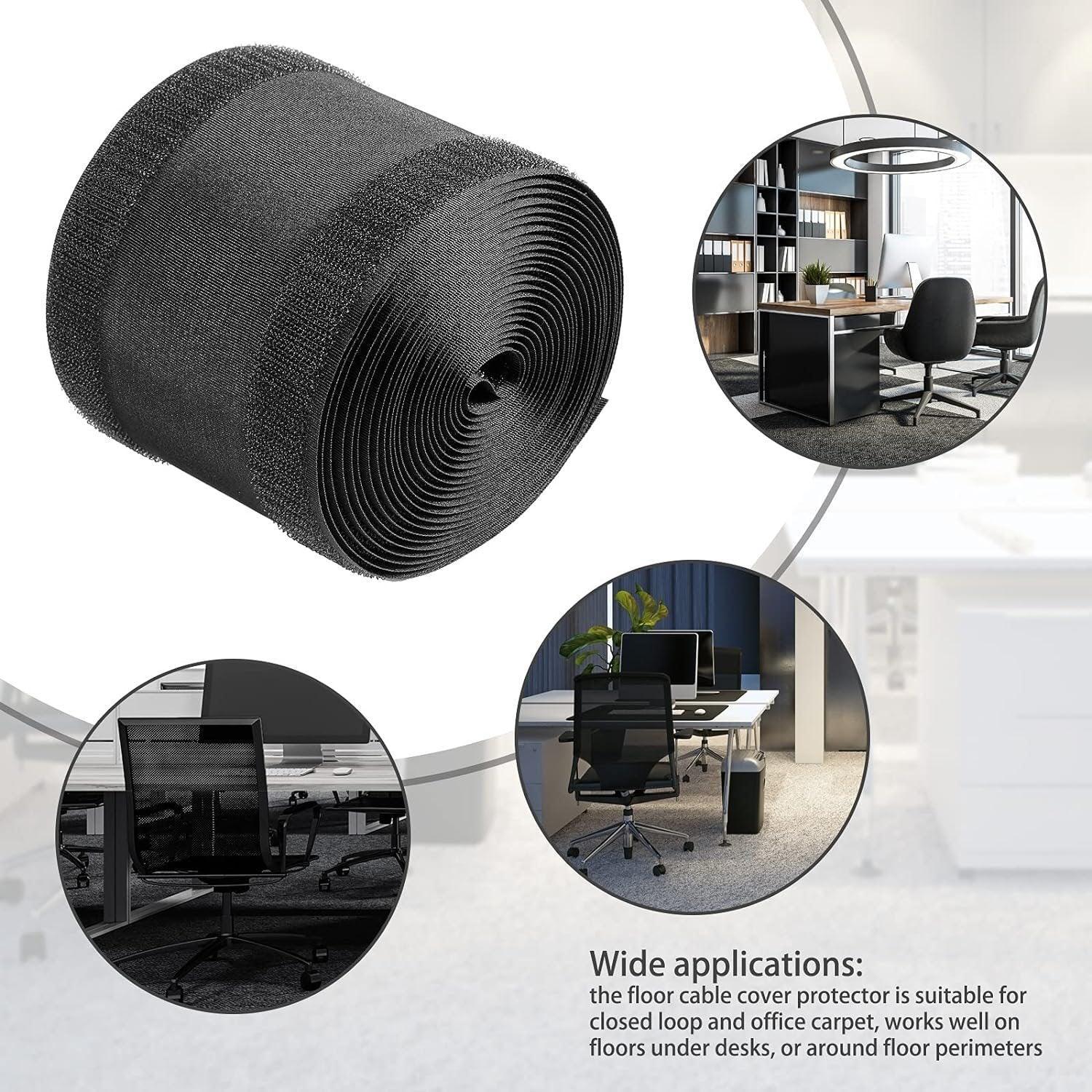 Cable Cover Nylon Sticky Wire Protector Floor Blanket Reusable Cord Tube Cover - Black-1Meter(with adhesive)-Floor