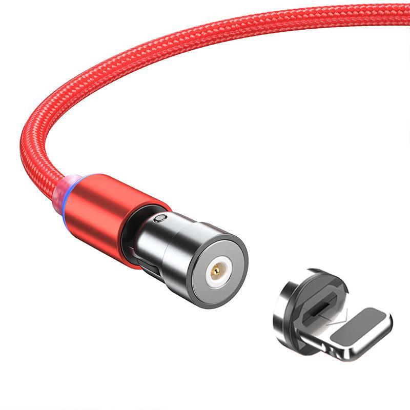 1m 2m Braided Charging Cable with Detachable Connectors for Type C Micro Lightning - Magnet Cable-Red-Type C-1M