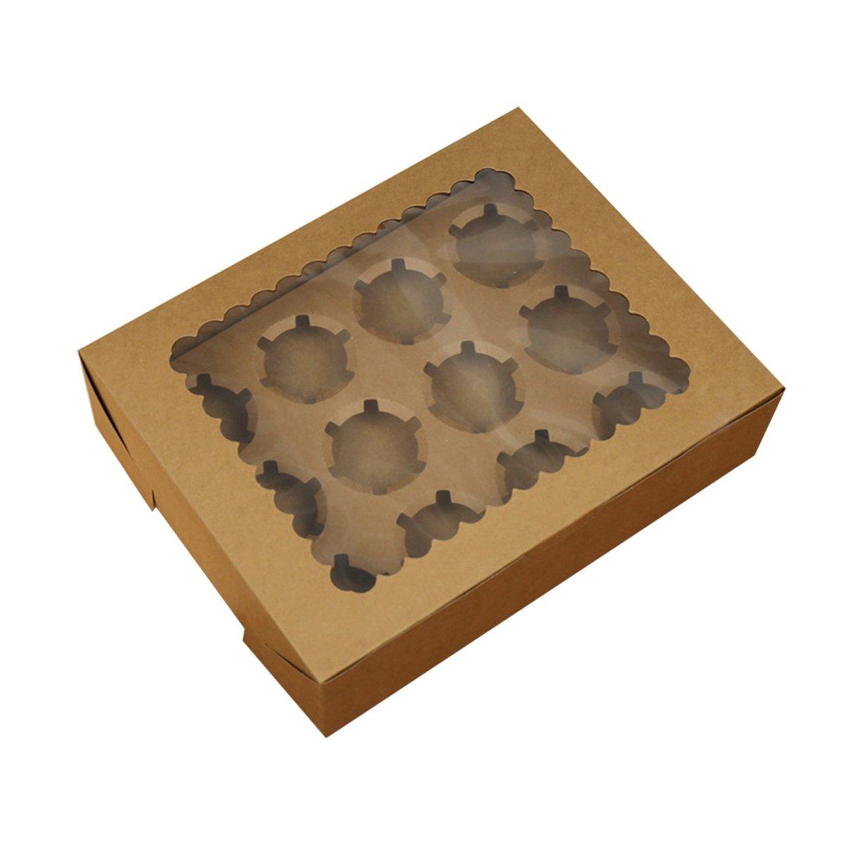 25Pcs Paper Cupcake Box with Window for Party Wedding Bakery Gift Packaging - 2 Holes