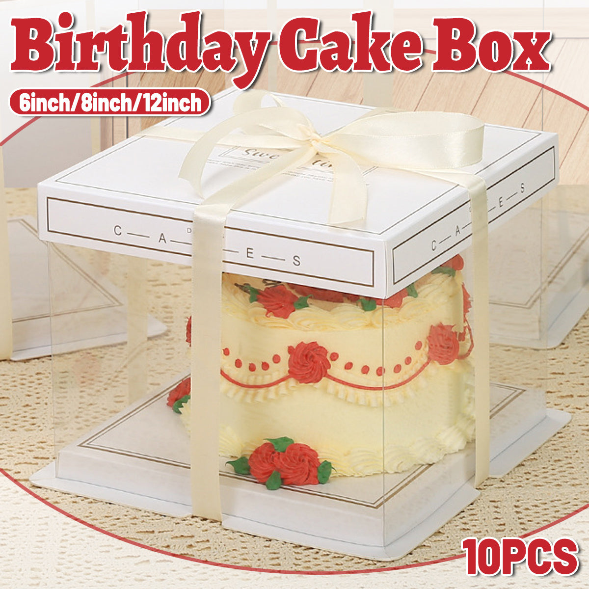 10PCS Clear Cake Box Treat Display Portable Packaging Food Safe PET Birthday - 6inch