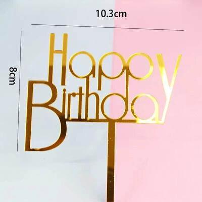 Happy Birthday Acrylic Cake Topper Cake Decoration Golden Silver Party - Pink-Heart
