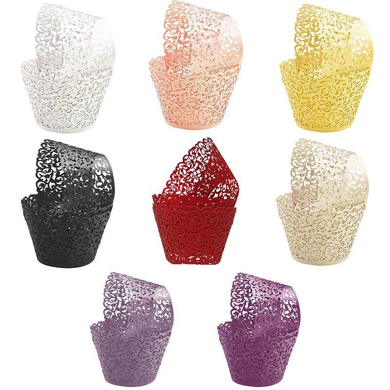 25pcs Laser Cut Cupcake Wrappers Wedding Party Baking Decorations in 8 Colours - White