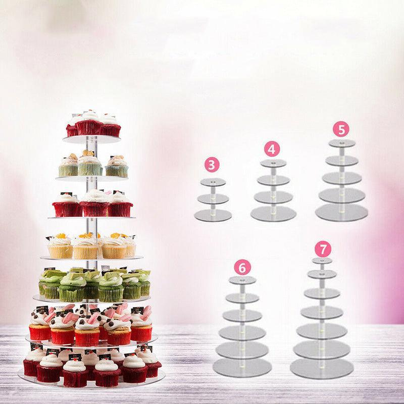 Acrylic Cupcake Tower 3 4 5 6 7 Tier Clear Cake Stand for Wedding Party - 4 Tiers