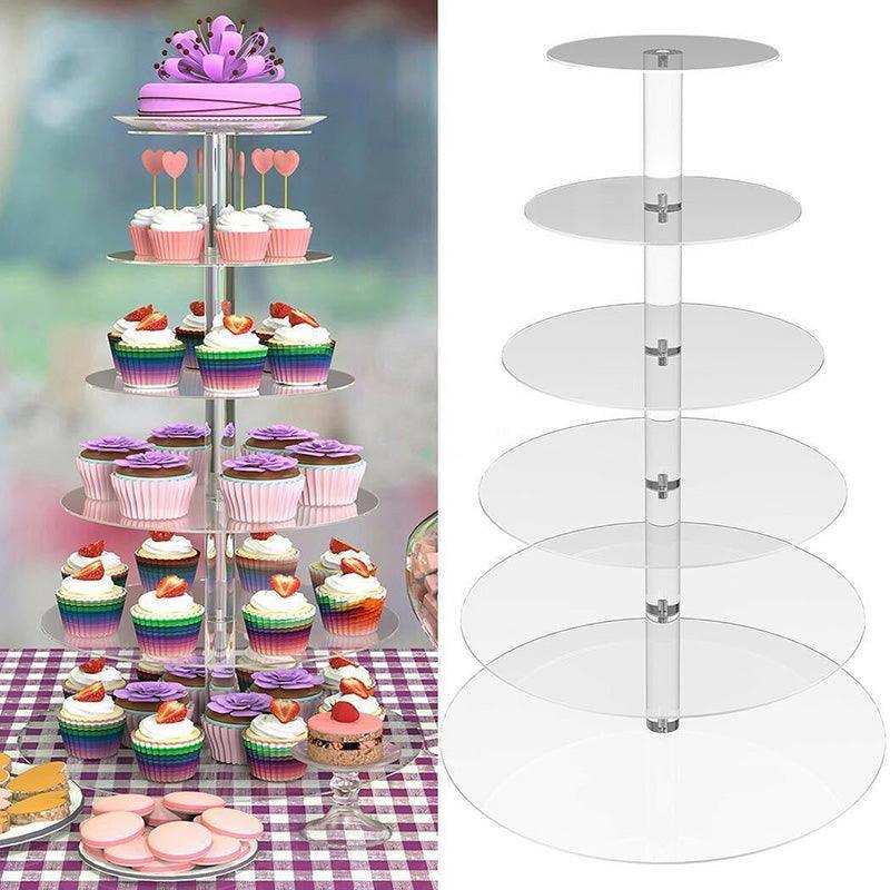 Acrylic Cupcake Tower 3 4 5 6 7 Tier Clear Cake Stand for Wedding Party - 6 Tiers