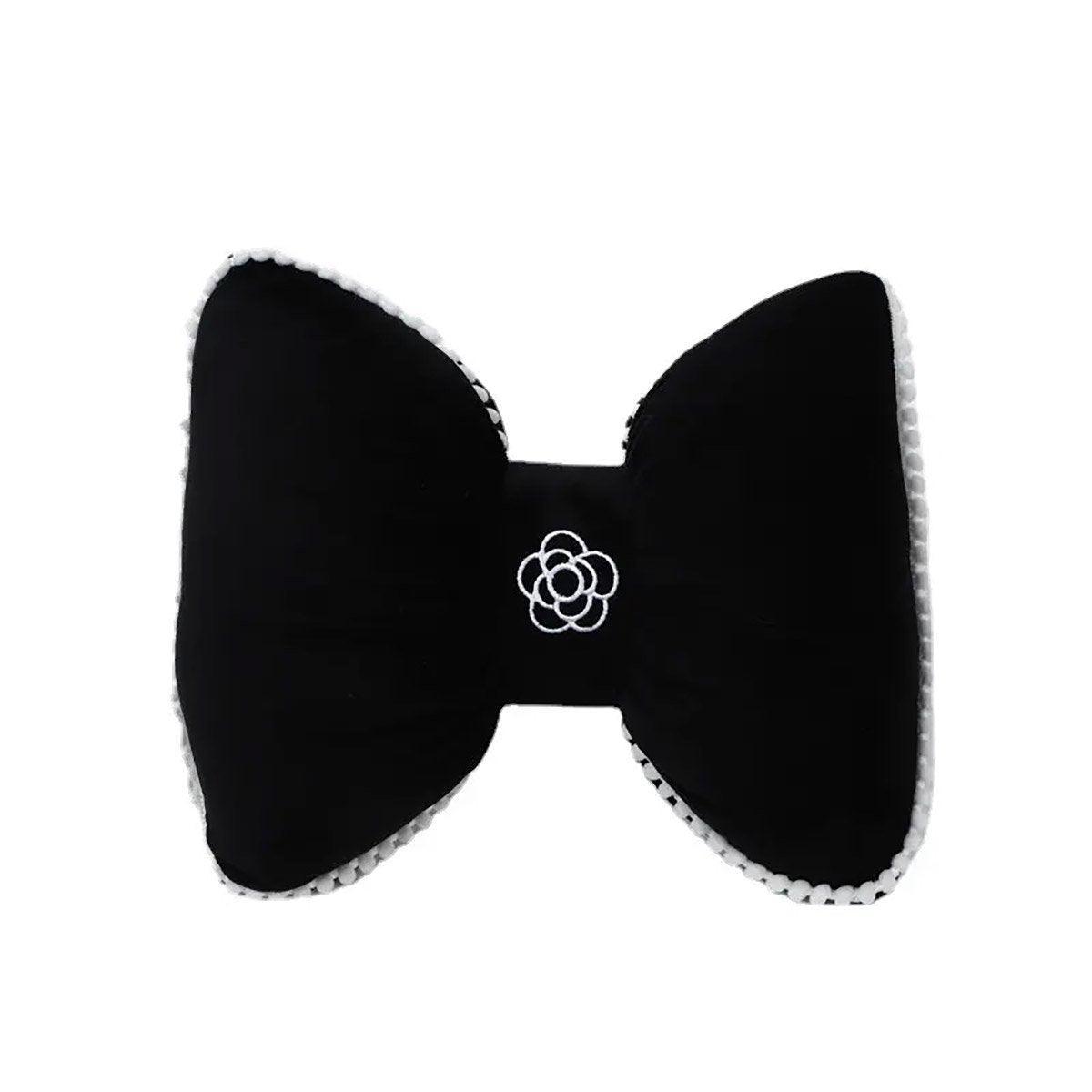 Black Bowknot Neck Pillow Plush Bow Tie Soft Plush Car Headrest Waist Support - Waist