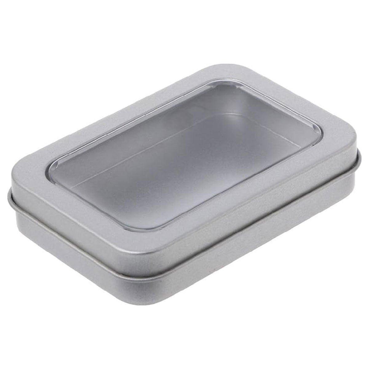 10pcs Metal Iron Box with Open Window Storage Rectangle Packaging Containers - 12.5x9x5cm