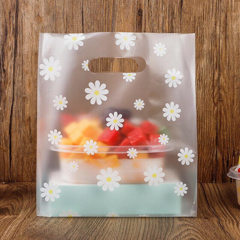 100Pcs Clear Daisy Cookie Bags with Handle - Party Candy Packaging - Daisy