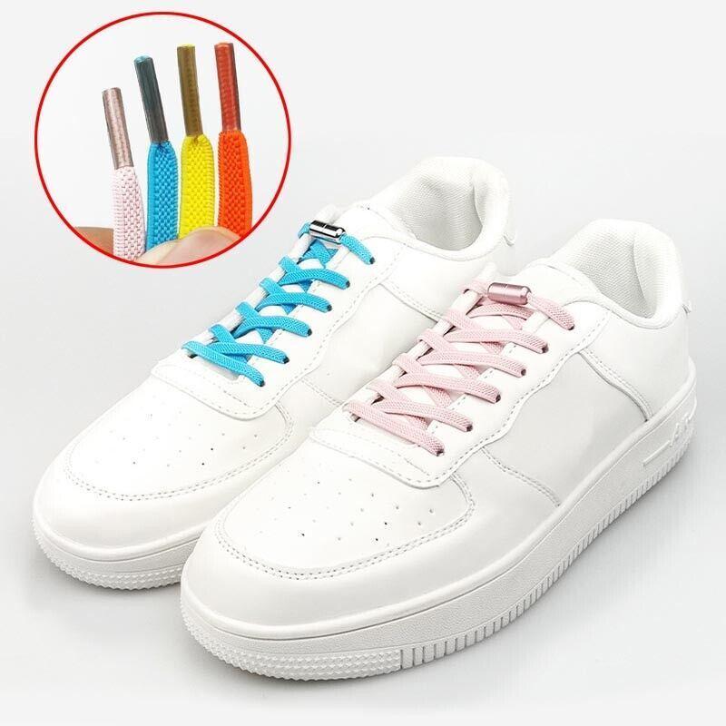 No Tie Locked Elastic Shoelace Shoe Lace Lazy Laces Sports Sneakers - White