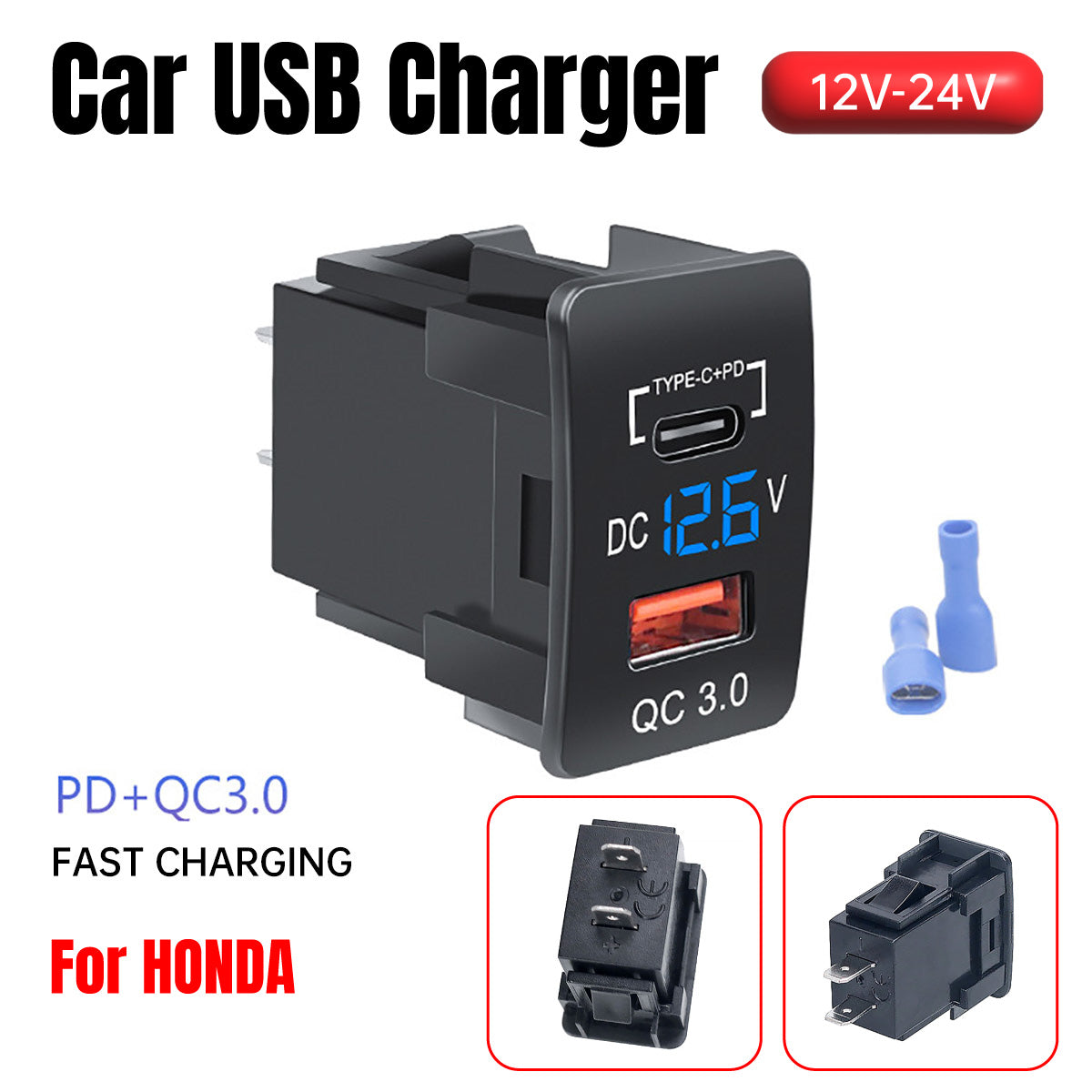 Car USB Charger Socket Adapter 12V 24V Dual Port Power Outlet For Honda Vehicle