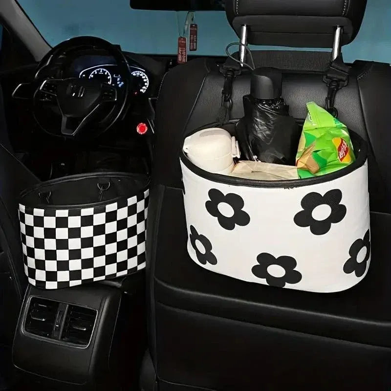 Hanging Backseat Storage Organiser Box for Car Rubbish and Essentials - Flower