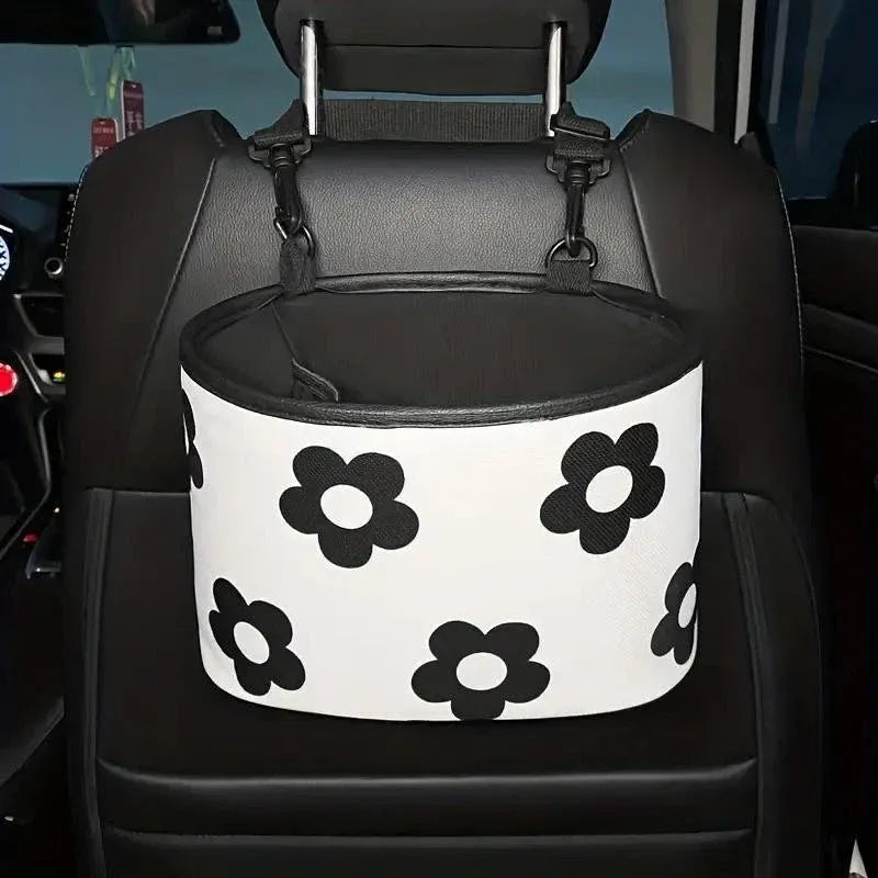 Hanging Backseat Storage Organiser Box for Car Rubbish and Essentials - Flower