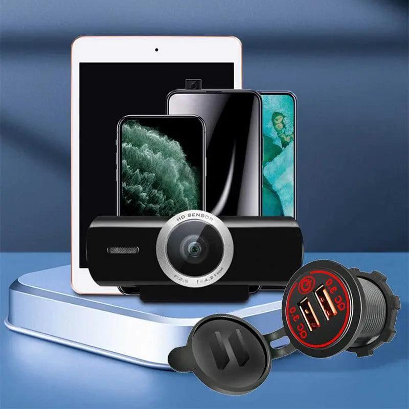 1× Dual USB Car Charger QC 3.0 Quick Charge 12V-24V Power Outlet - Blue