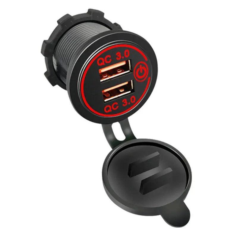 1× Dual USB Car Charger QC 3.0 Quick Charge 12V-24V Power Outlet - Blue