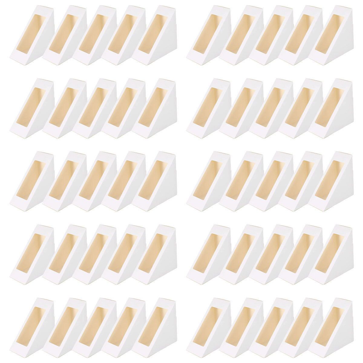 100PCS Sandwich Wedge Box Triangle Paper Container Cupcake Cake Box with Window - White
