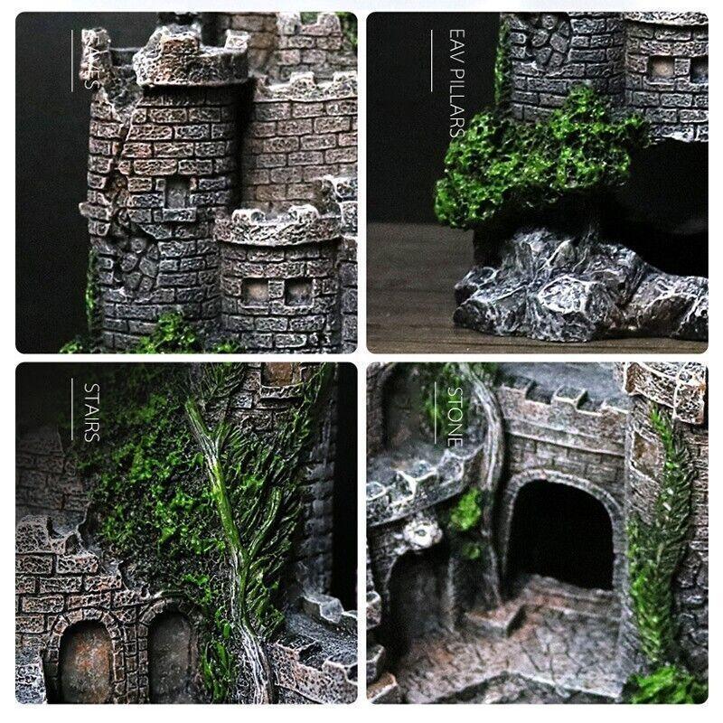 Aquarium Fish Tank Ornament Decor Landscape Ancient Castle Tower Hide Cave Resin