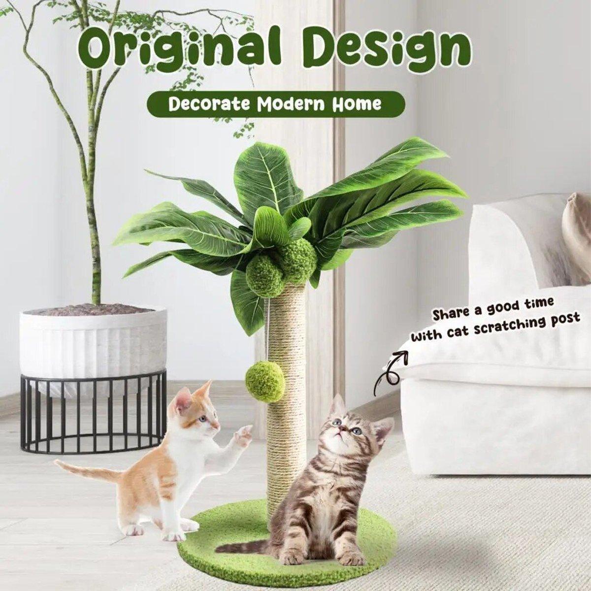 Cat Scratching Coconut Tree Kitten Post Sisal Covered Scratcher Pole Toy 32/38cm - M