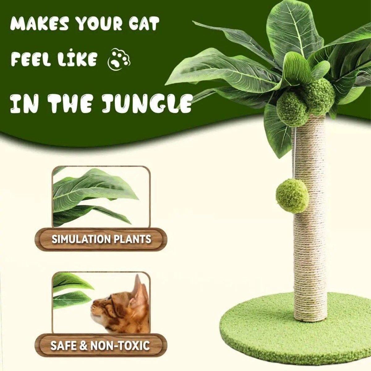 Cat Scratching Coconut Tree Kitten Post Sisal Covered Scratcher Pole Toy 32/38cm - M