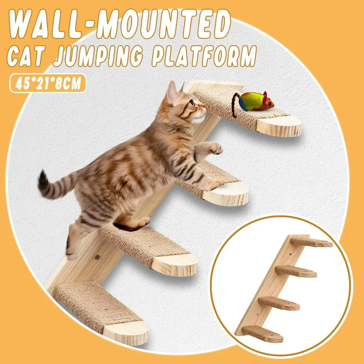 1-Piece Wall-Mounted Cat Climbing Shelf with Four Sisal Steps