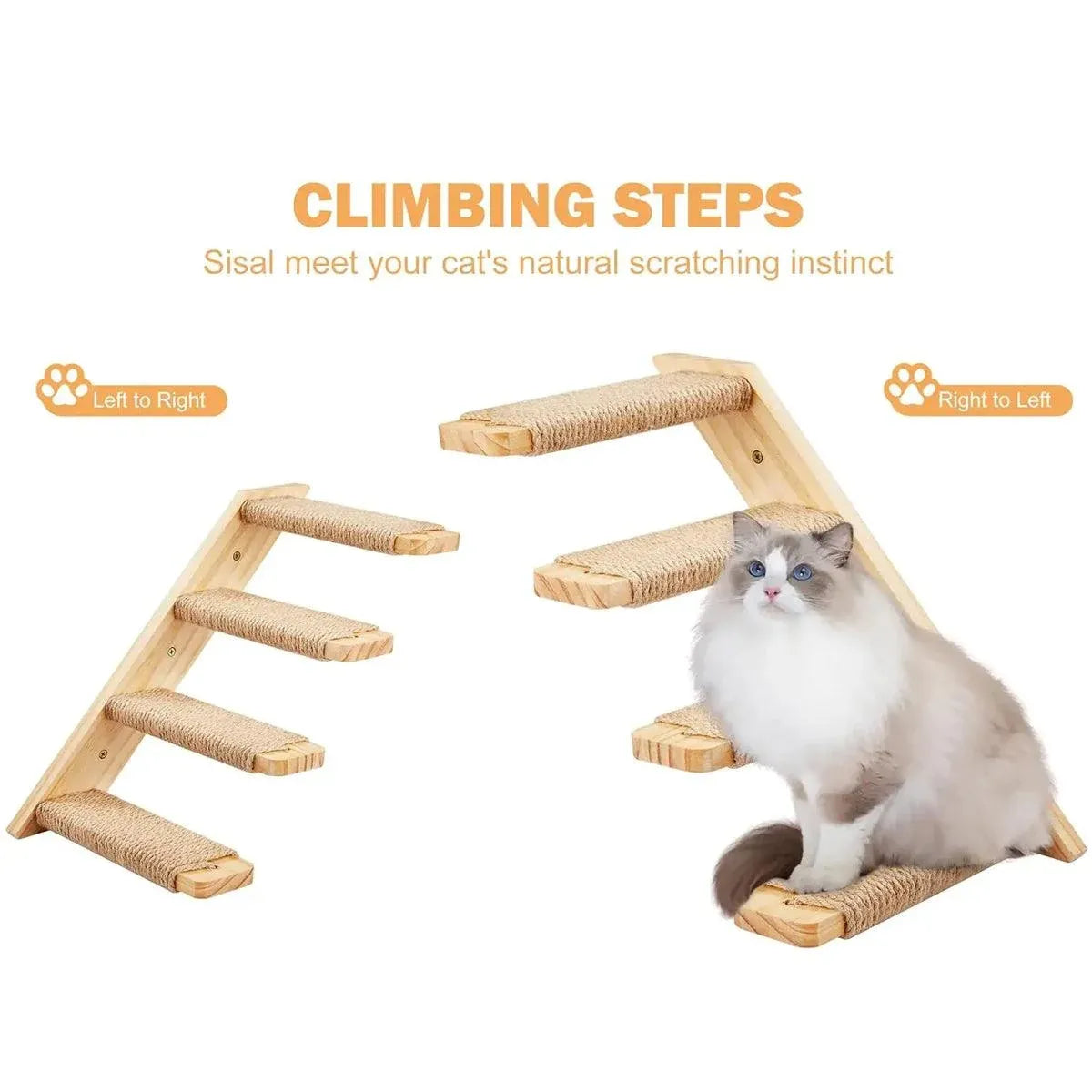 1-Piece Wall-Mounted Cat Climbing Shelf with Four Sisal Steps