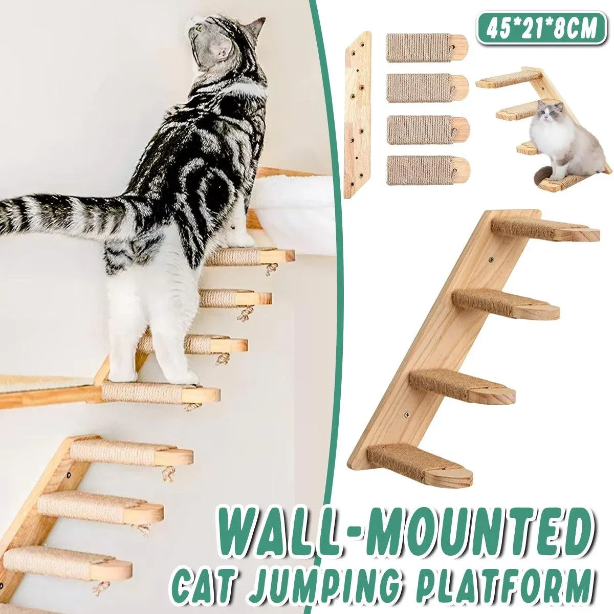 1-Piece Wall-Mounted Cat Climbing Shelf with Four Sisal Steps
