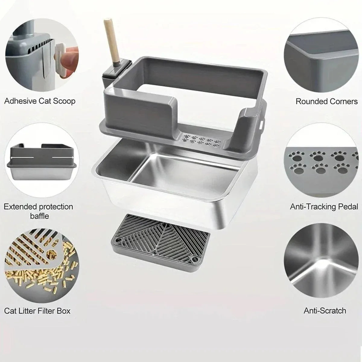 5-Piece Grey Cat Litter Box Set