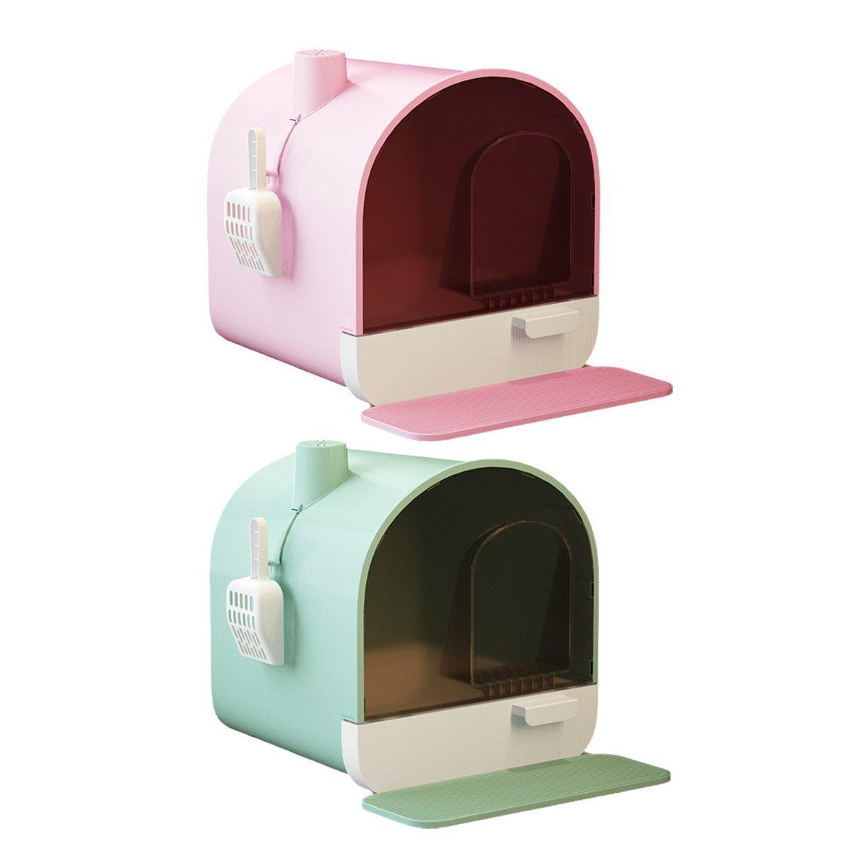 Fully Enclosed Cat Litter Pan Large Litter Box with Drawer Cat Toilet Tray - Green