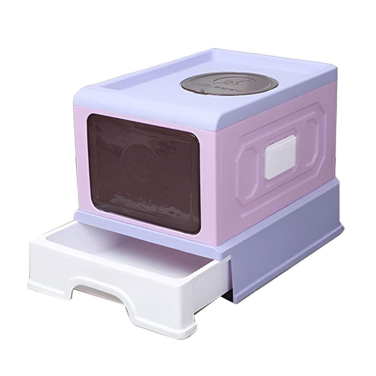 Folding Enclosed Cat Litter Box Foldable Drawer Toilet Anti-Splash Pet Supplies - Purple